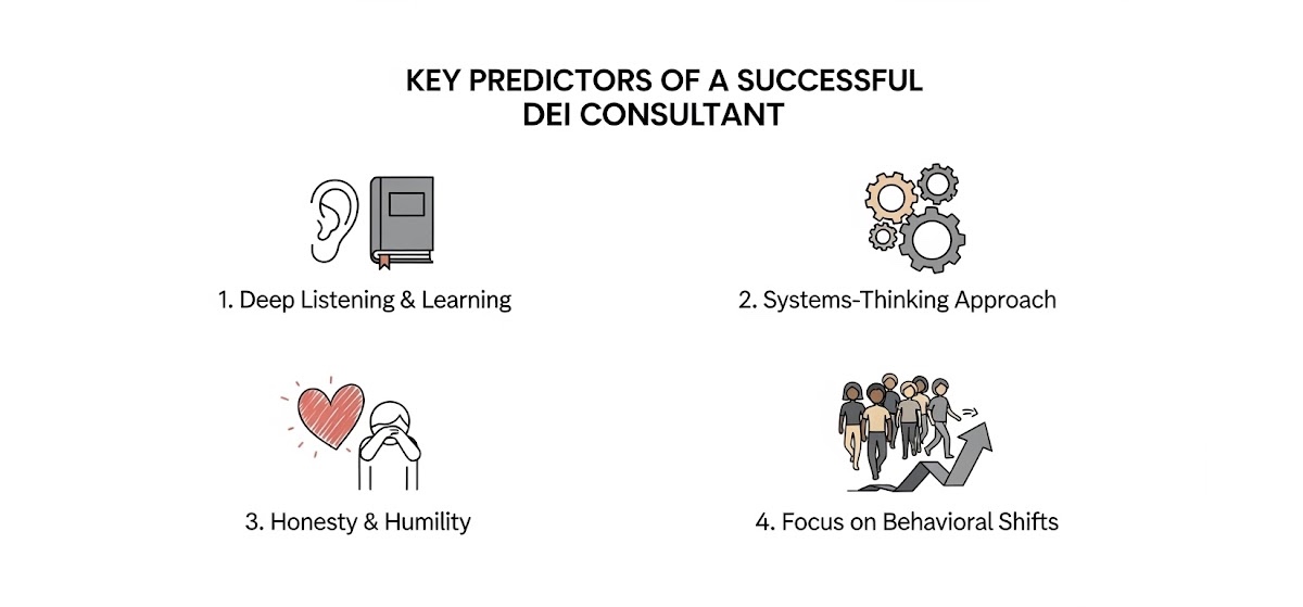 Infographic depicting key predictors of DE&I success