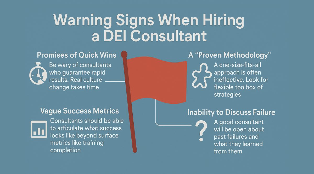 Infographic showing warning signs when hiring a dei consultant